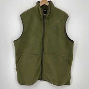 The North Face Mens XXL Olive Green Sherpa Fleece Full Zip Vest Jacket